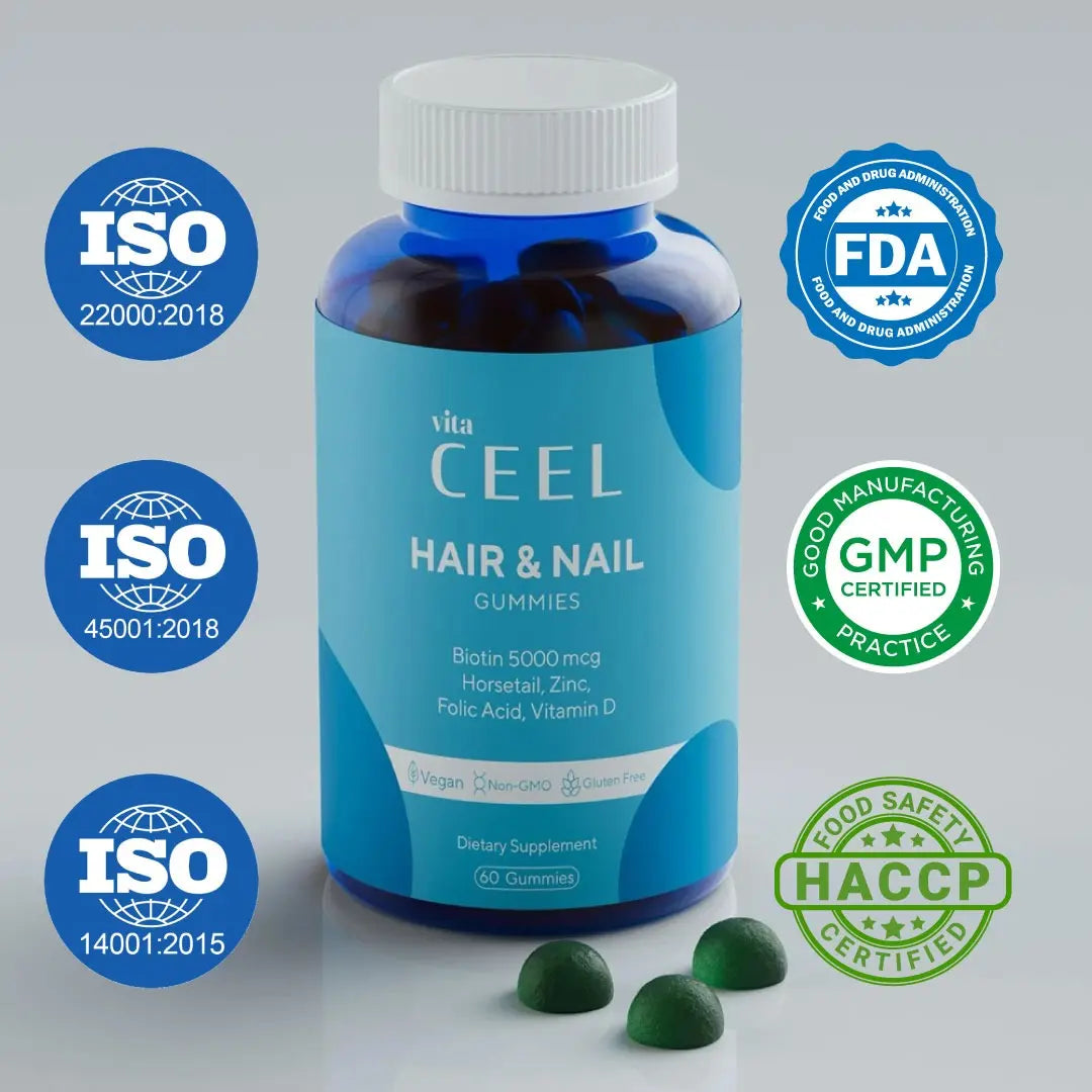 Vita CEEL Hair & Nail Gummies s certifikati ISO, FDA, GMP in HACCP