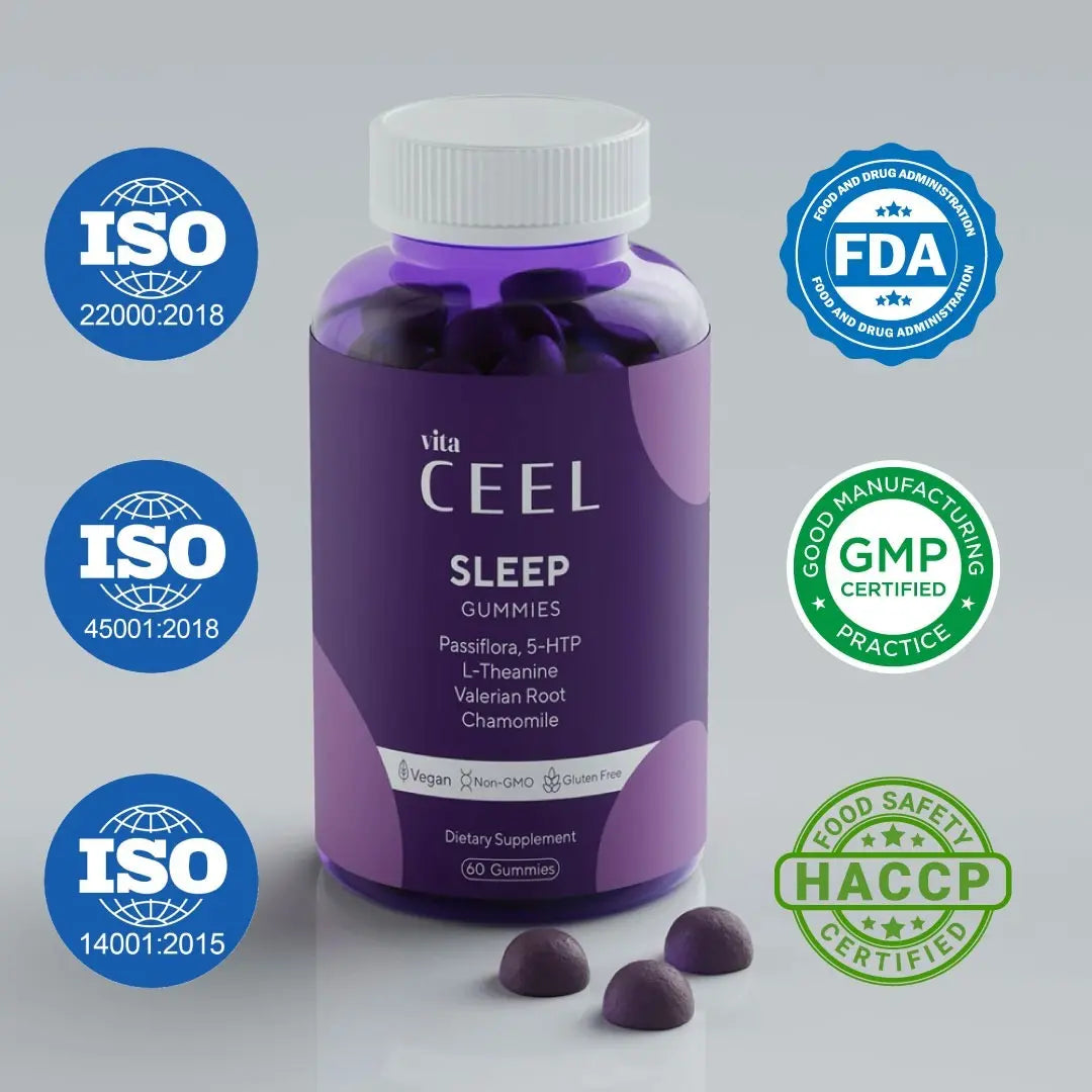Vita CEEL Sleep Gummies s certifikati ISO, FDA, GMP in HACCP – prehranska dopolnila za spanec